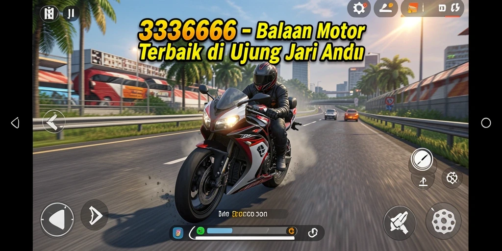 Tampilan gameplay <strong>333666</strong> menunjukkan kecepatan dan adrenalin dalam balapan motor.