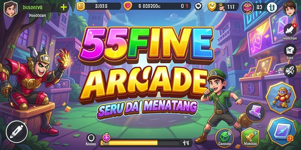 Screenshot 55FIVE menampilkan gameplay arcade yang dinamis dan penuh warna.