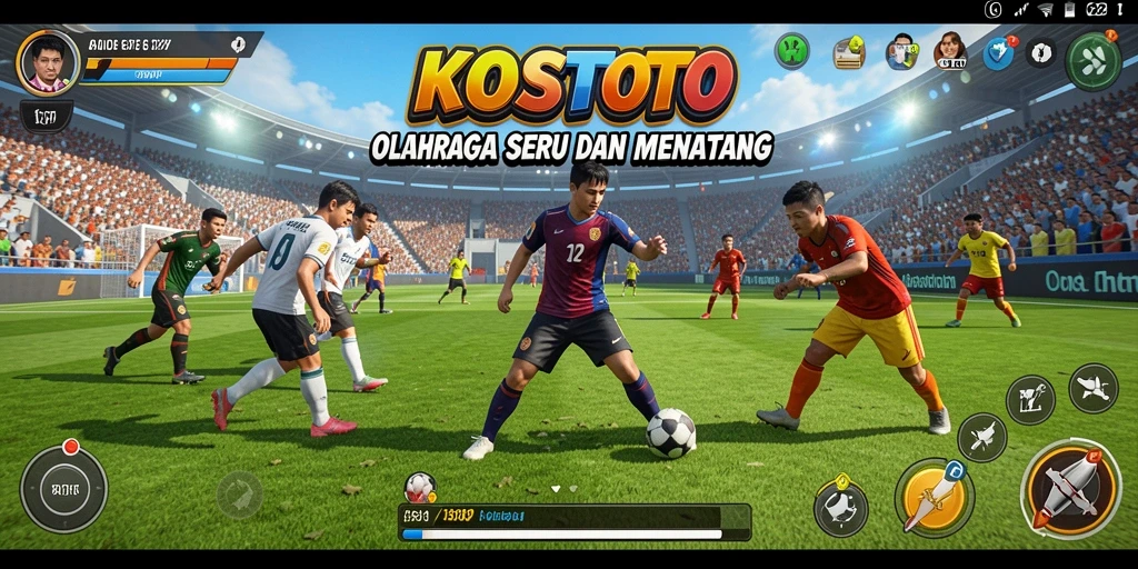 Tampilan gameplay KOSTOTO dengan aksi seru antar pemain olahraga.