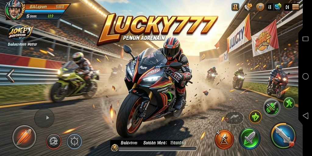 Tampilan gameplay seru saat balapan motor di LUCKY777.