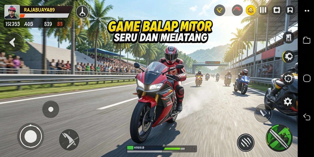Tampilan gameplay seru balap motor di RAJABUAYA89.