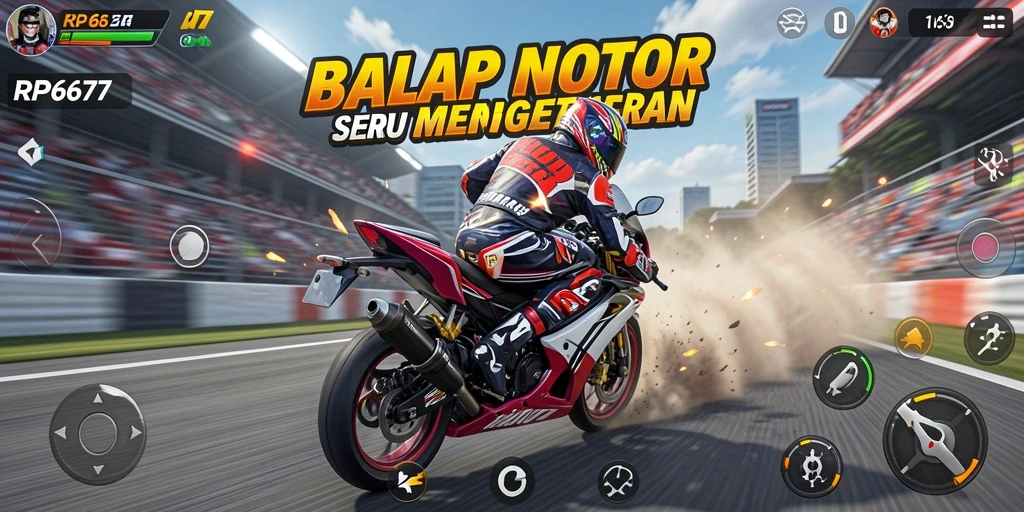 Screenshot menampilkan aksi balapan motor yang mendebarkan.